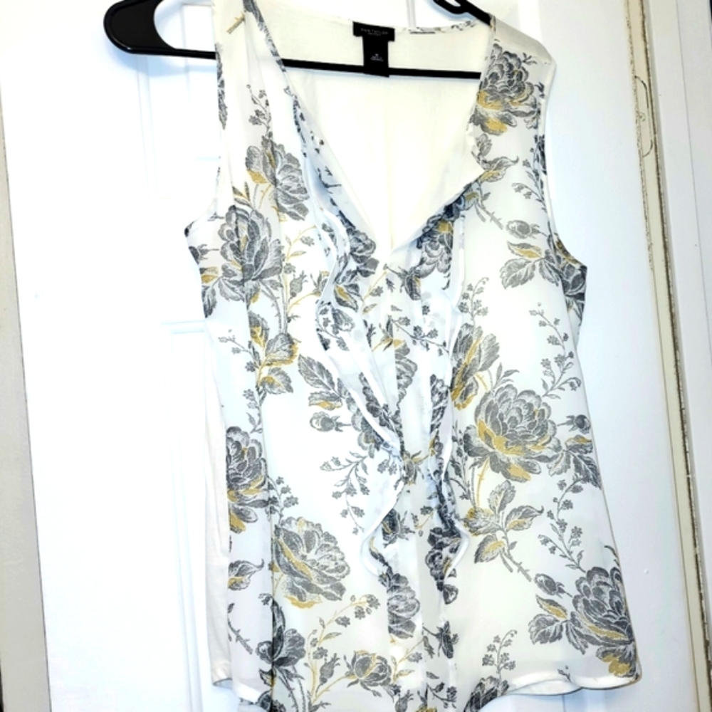 Trendy Ann Taylor Yellow White & Gray Sleeveless Blouse Size Medium